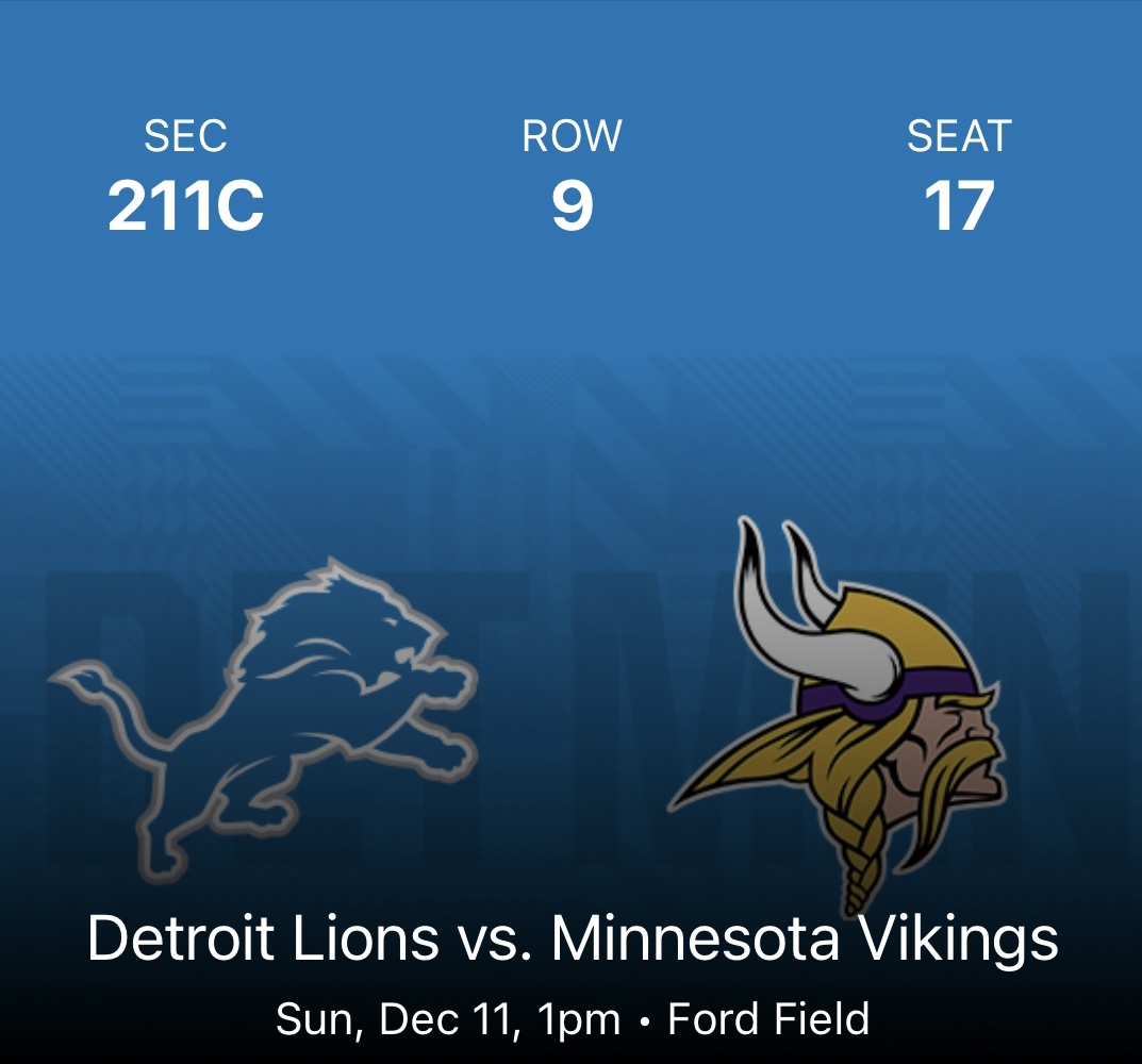 Lions Tickets vs. Minnesota Vikings - Game on December 11th